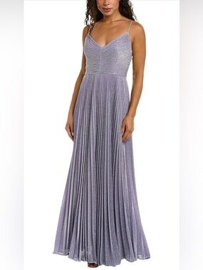 H by Halston Lilac Metallic Pleated Maxi Dress